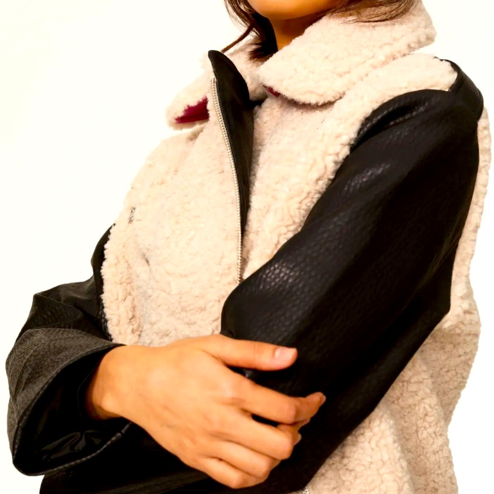 Peter Som Faux Leather Shearling Moto Jacket - Picture 3 of 8